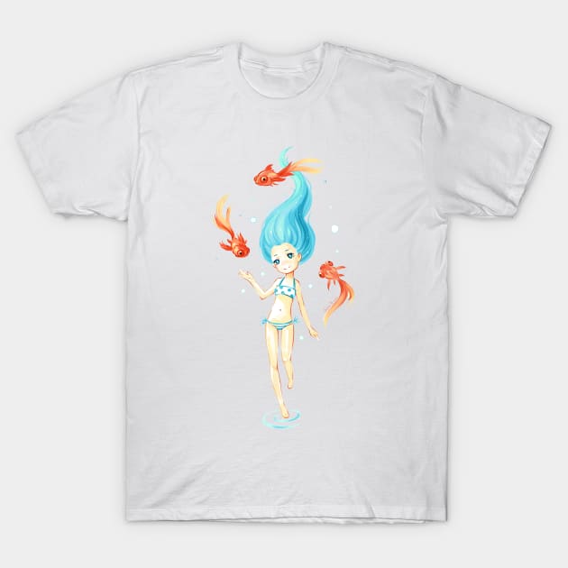 Girl In A Beach T-Shirt by Freeminds